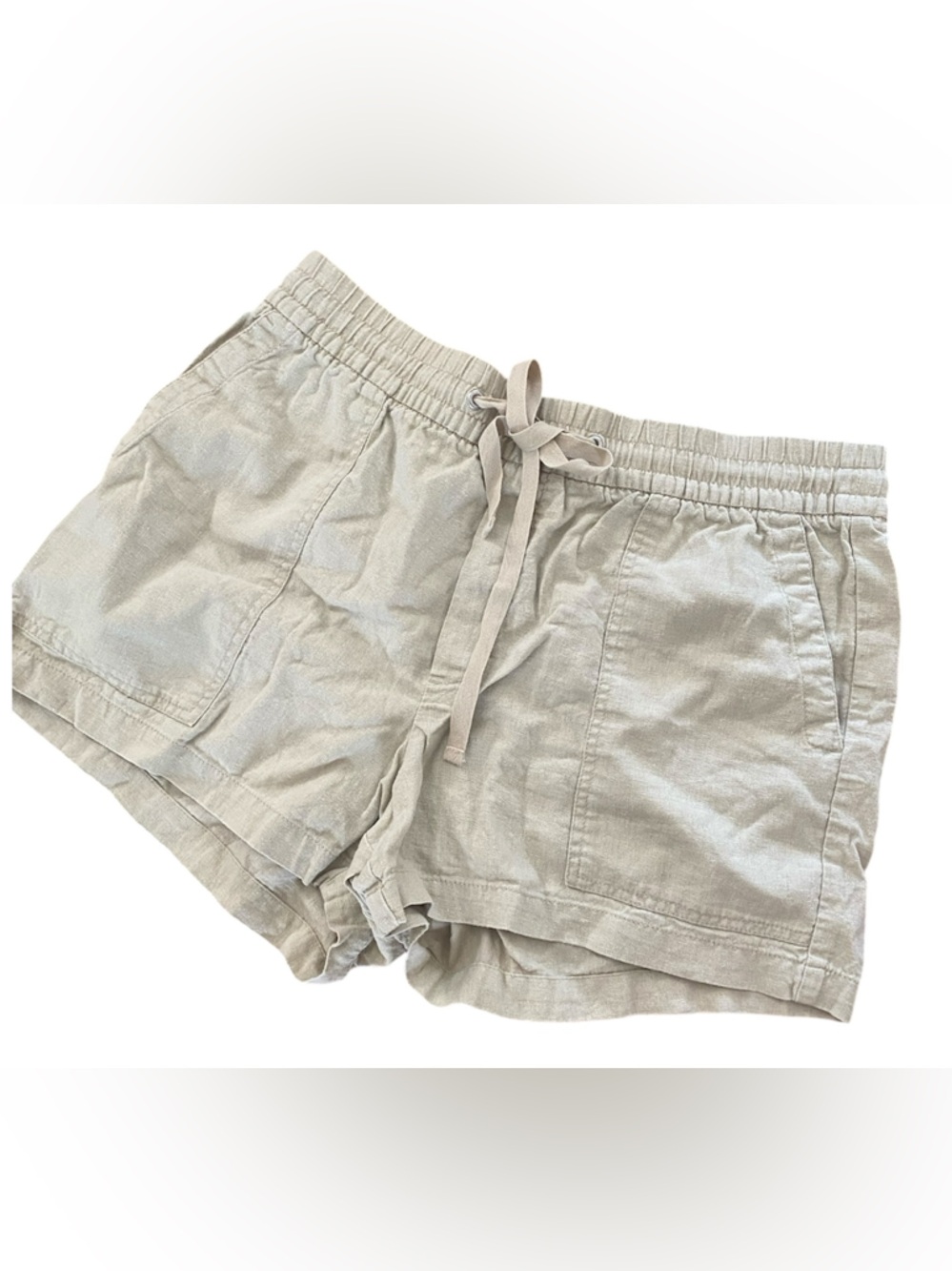 Gap Linen Blend Pull On Shorts Elastic Waist Drawstring Tan/Khaki Size M